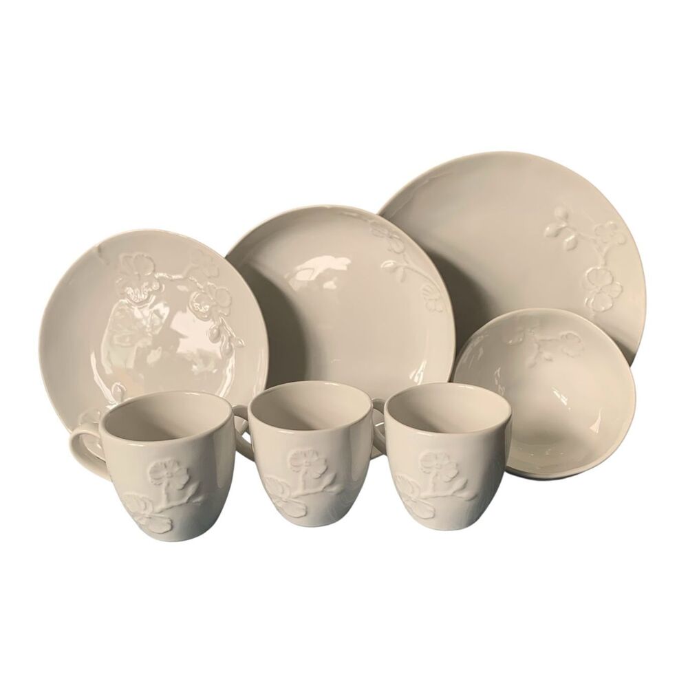 NEW 7 pc Michael Aram White Orchid Stoneware MUGS PLATE BOWL REPLACEMENT SET LOT